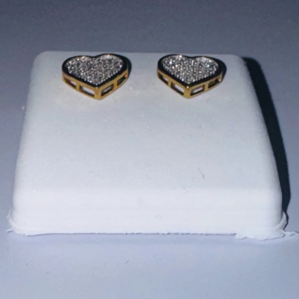 Real Diamond Heart Screw Back Earrings,  100% natural diamonds, Gift for Her WOW - Picture 5 of 6